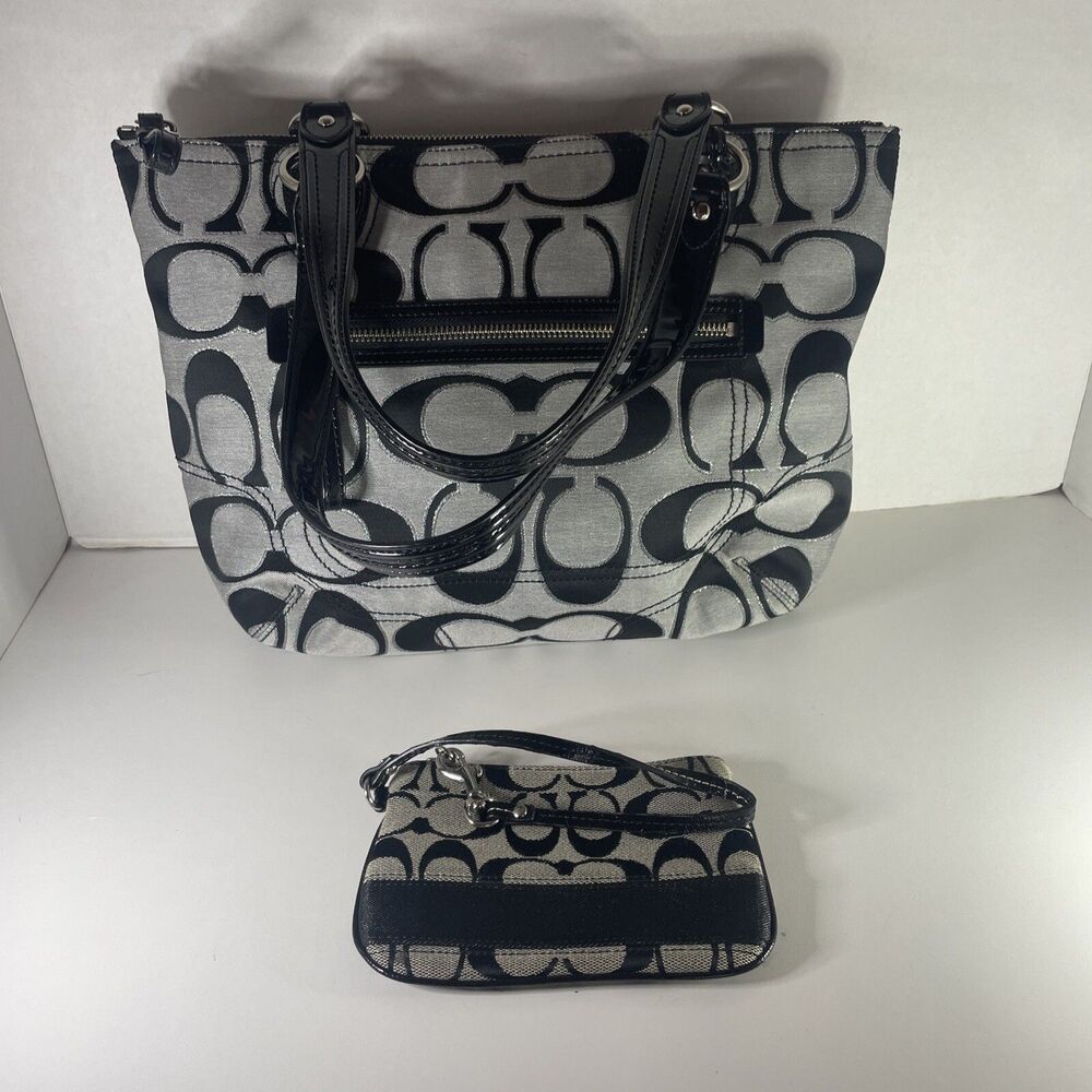 SIGNATURE COACH SHOULDER HOBO TOTE HANDBAG Purse & Wallet LEATHER TRIM 23473